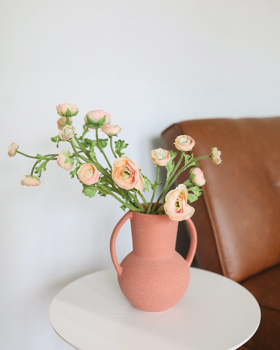Apricot Colored Mini Ranunculus in Ceramic Vase