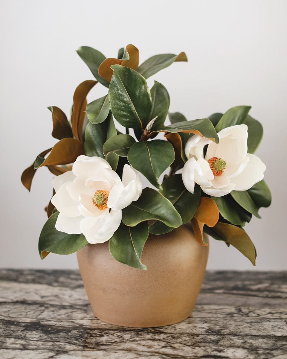 Fake Magnolia Leaves with Flowers in Vase