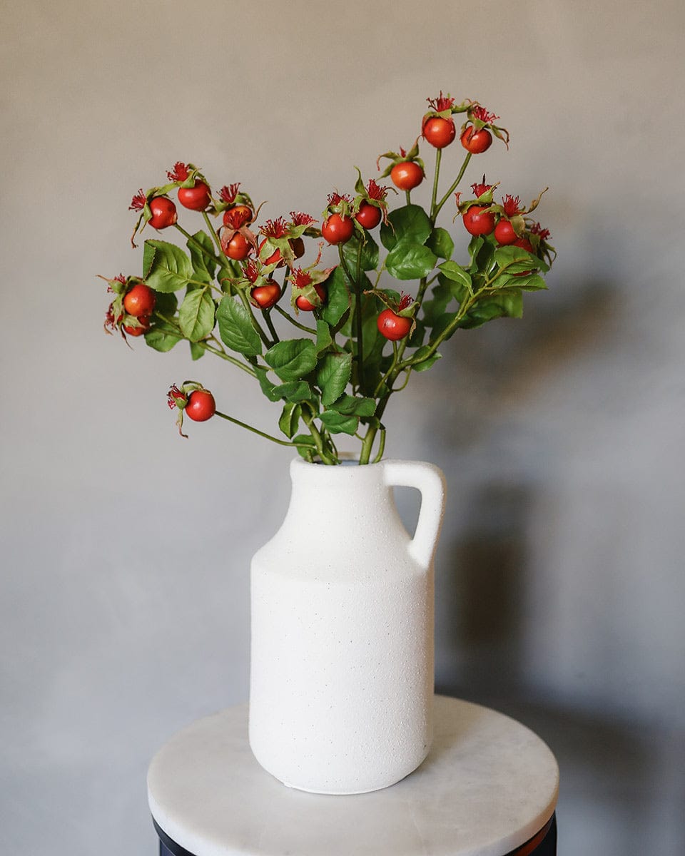 Ceramic Vase with Faux Orange Rose Hips 