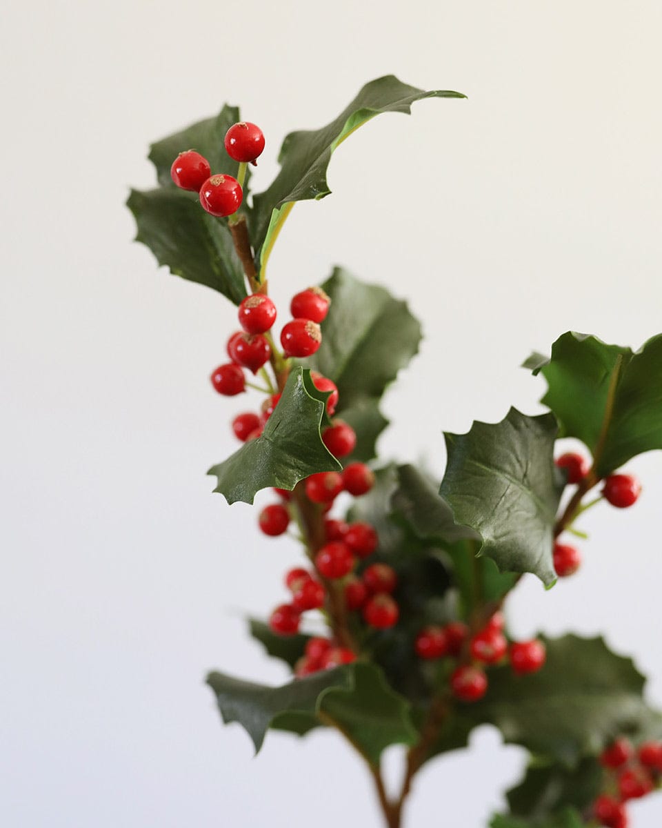 Red Artificial Holly Berries and Green Holly Leaves