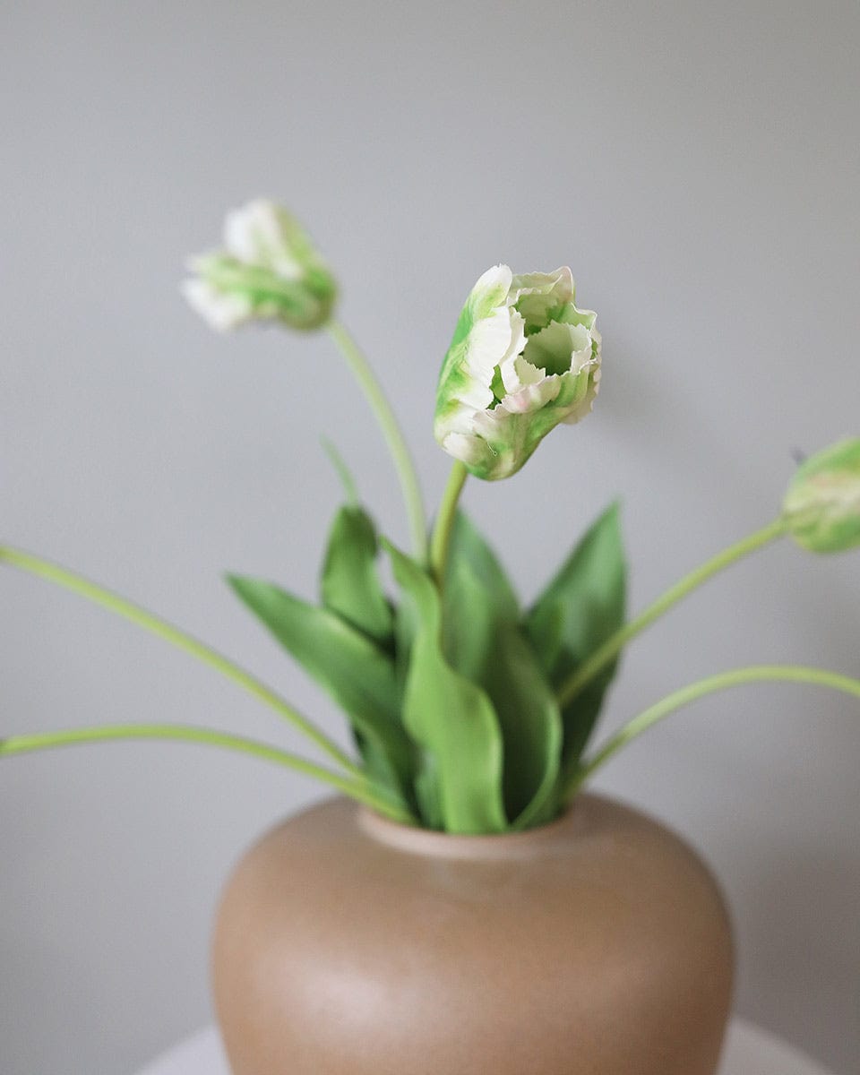 Faux Spring Flowers Green Tulips in Vase