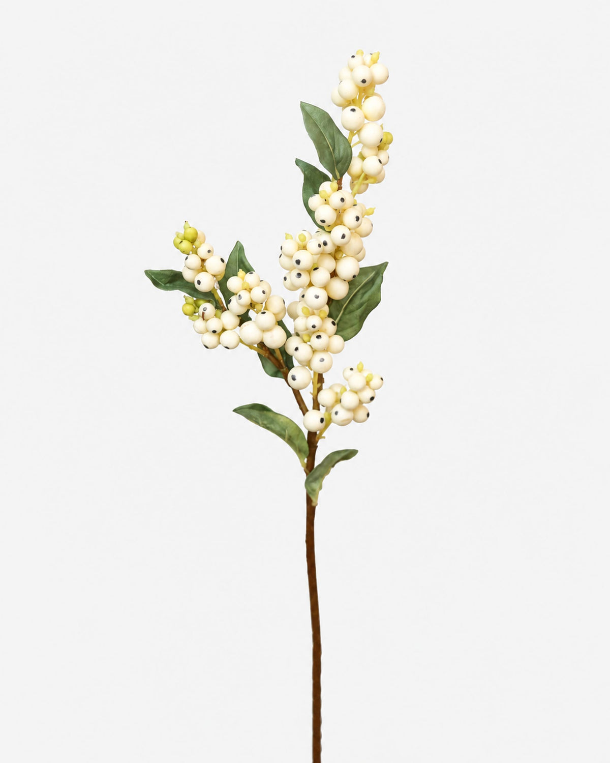 Artificial white snow berry on a light gray background