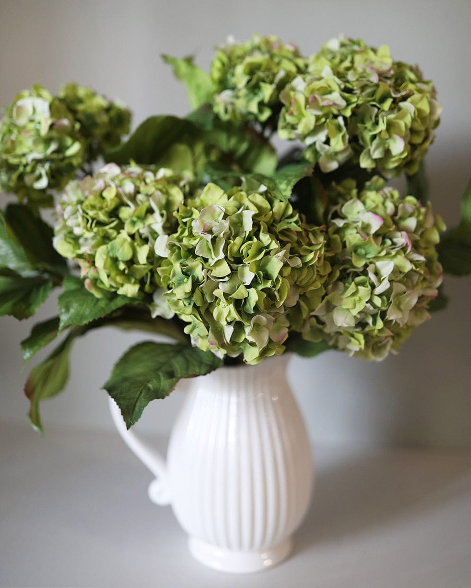 Silk Flowers Premium Green Hydrangeas in Ceramic Vase