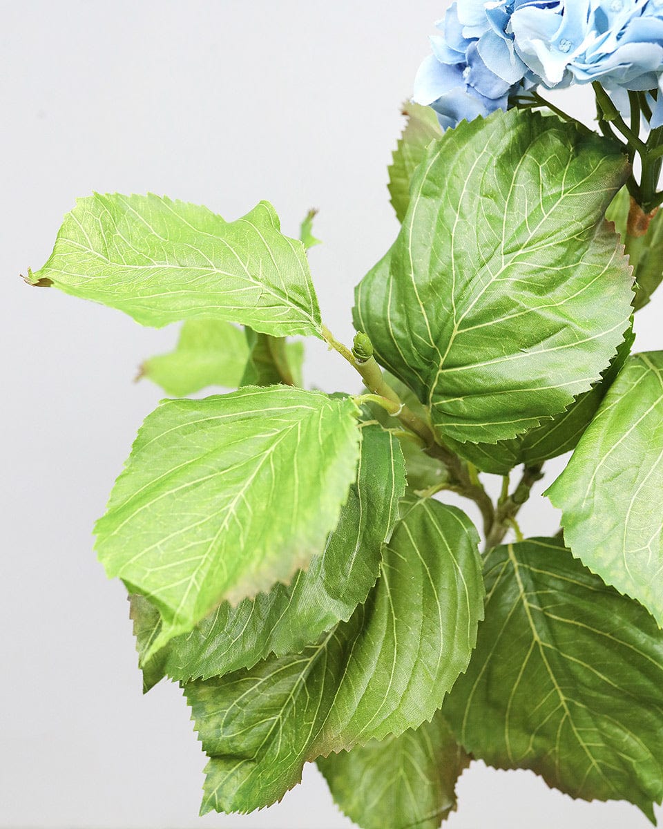 Wired Green Leaves Faux Hydrangea Flower Stem