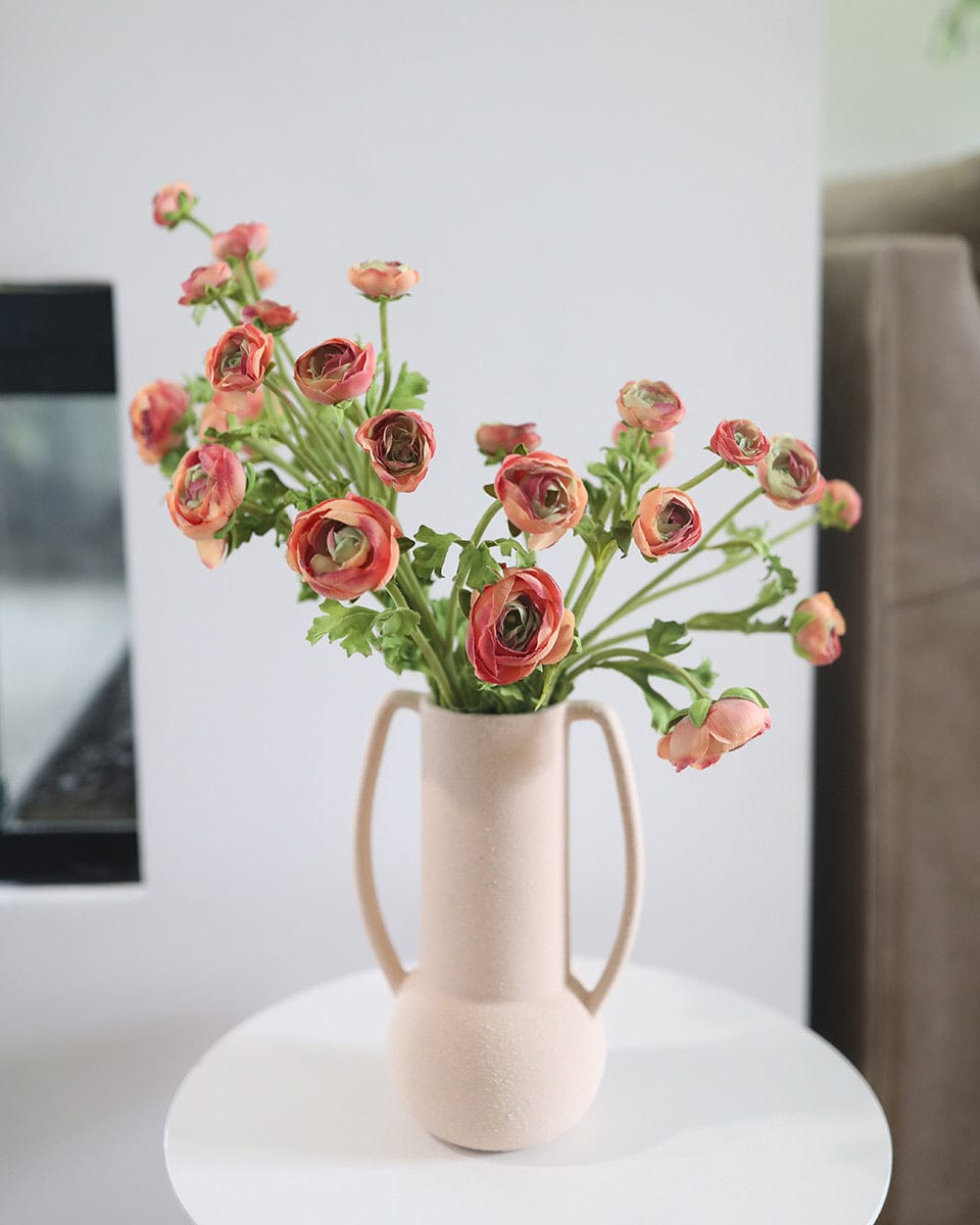 Faux Flowers Real Touch Coral Ranunculus in Vase