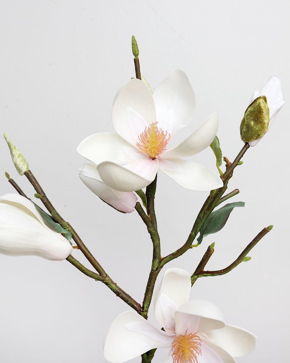 Silk Flowers Faux Magnolia Blossoms in White