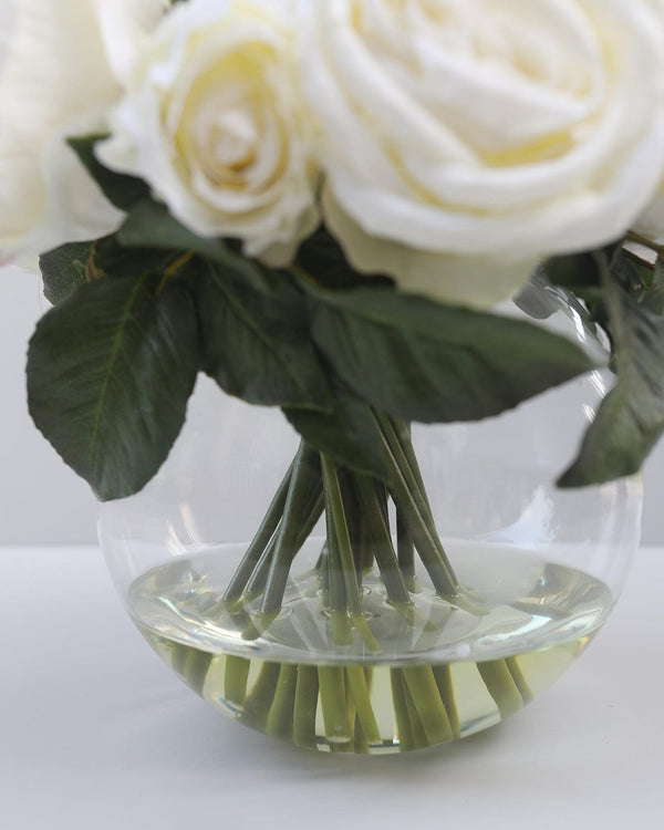 Artificial Roses in Glass Bubble Vase Wedding Flowers | Wedding Roses