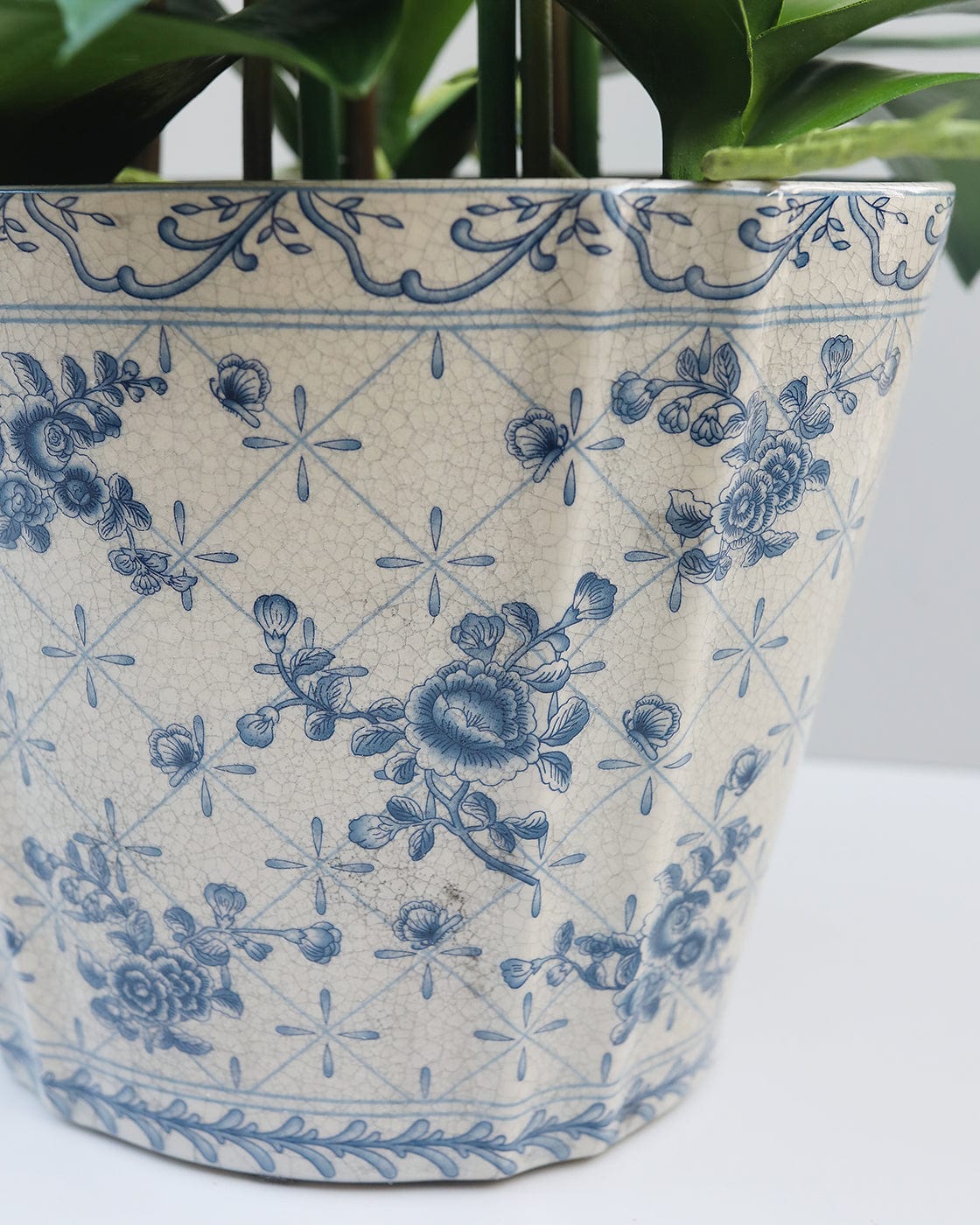 Crackled Floral Pattern Ceramic Vase for Orchid Plant