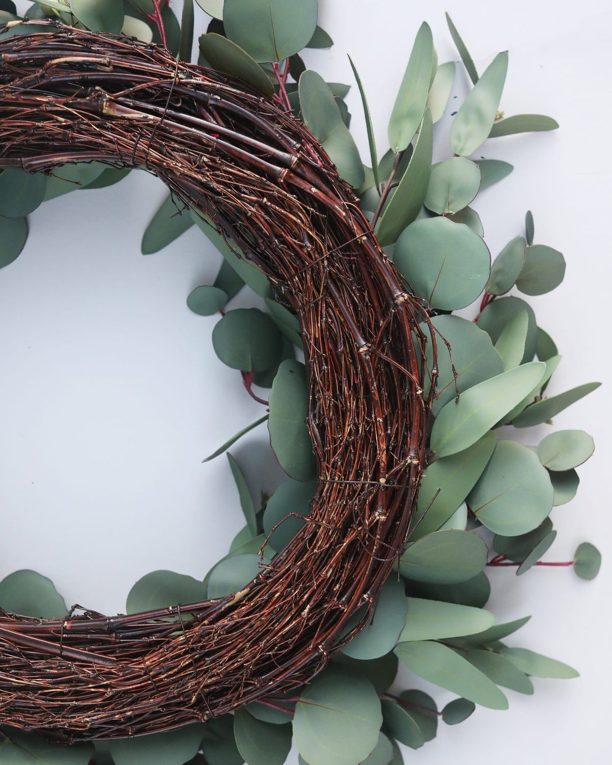 Faux Eucalyptus Wreath Close Up reverse 