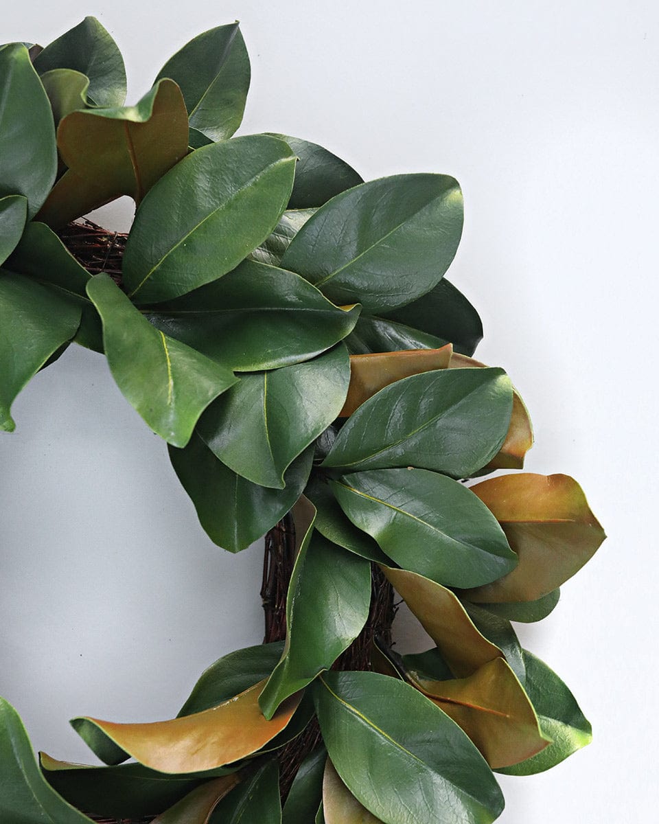 Fake Foliage Magnolia Leaf Wreath in Green