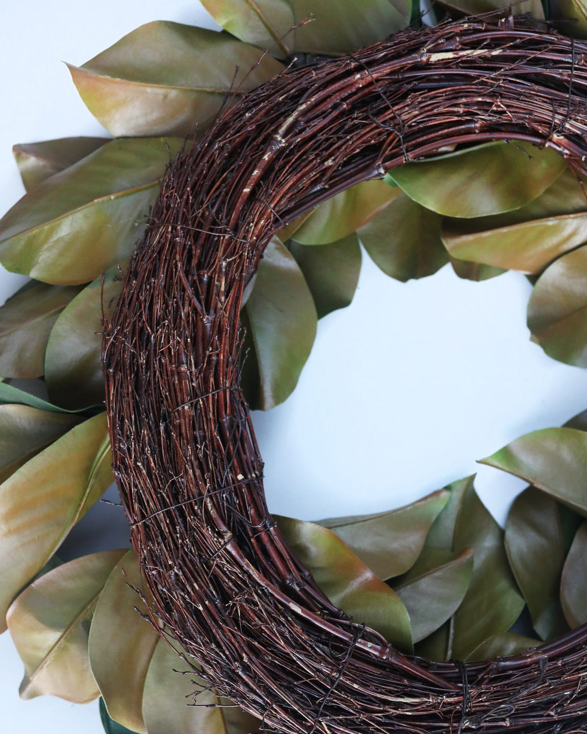 Artificial Magnolia Wreath grapevine reverse close up 