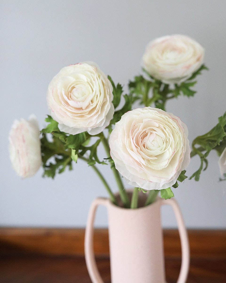Artificial Cream Ranunculus Flowers Styled in Pink Vase