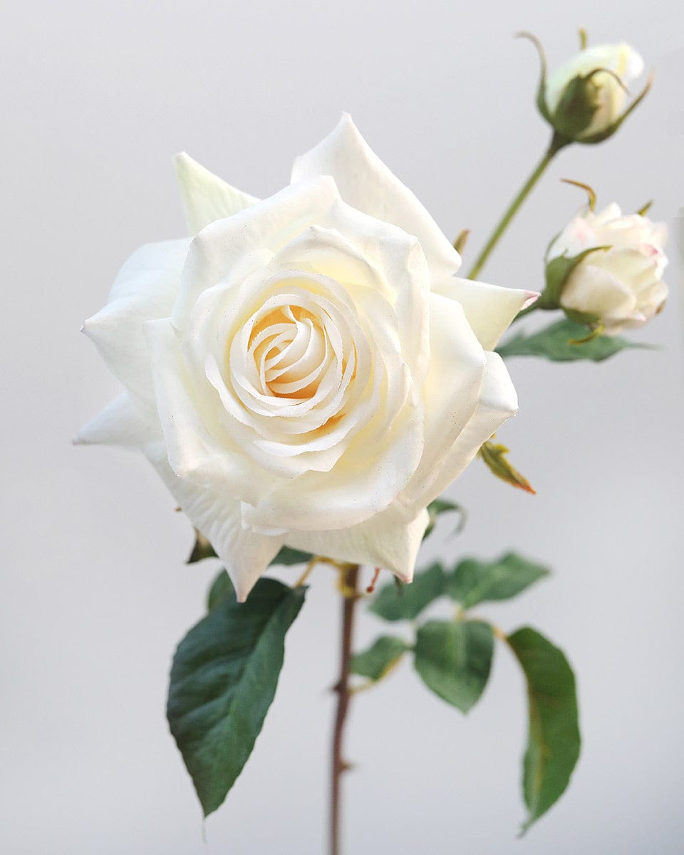 White Faux Real Touch Rose Blooms Fake Flowers