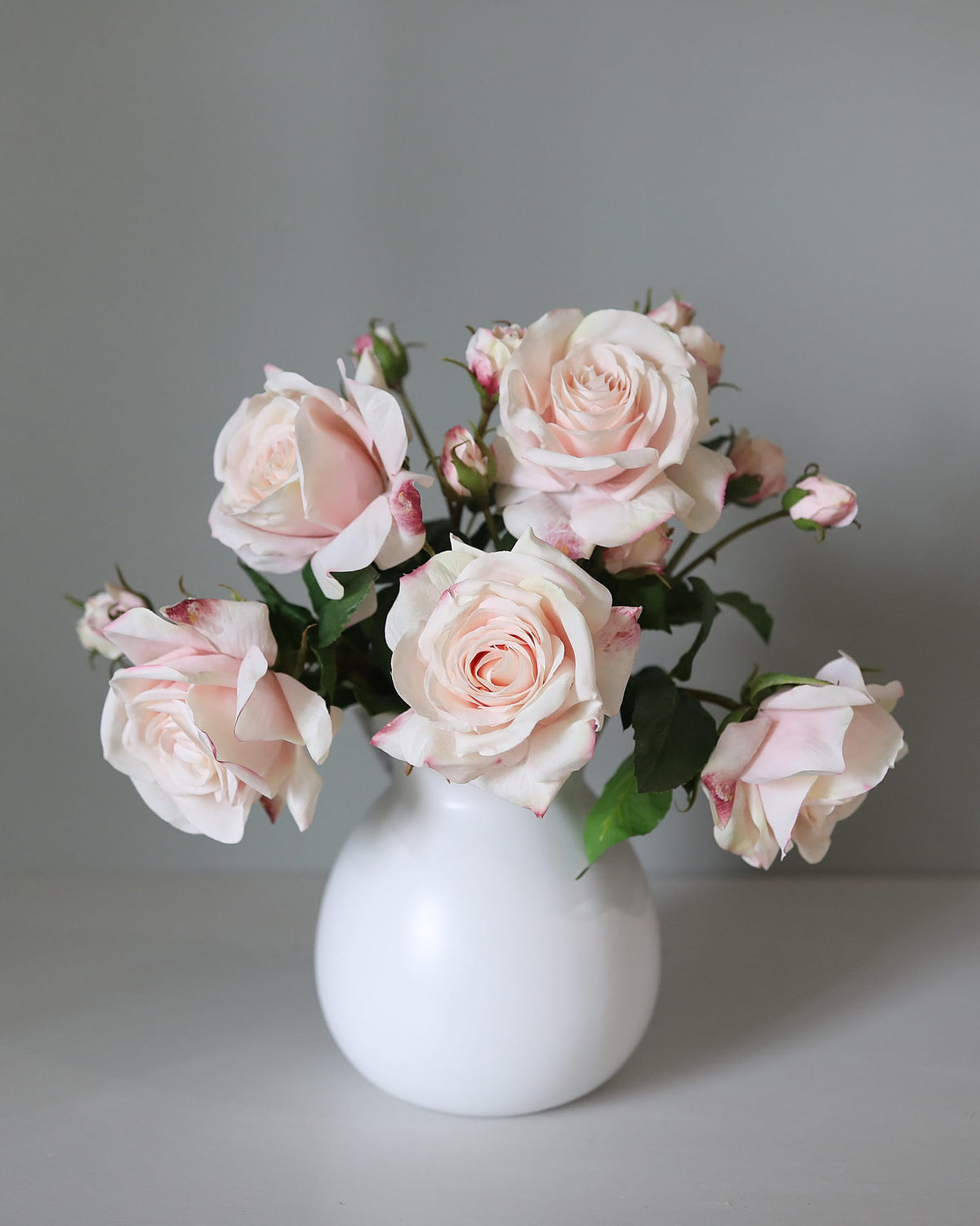 Pink Real Touch Prestige Roses in White Vase