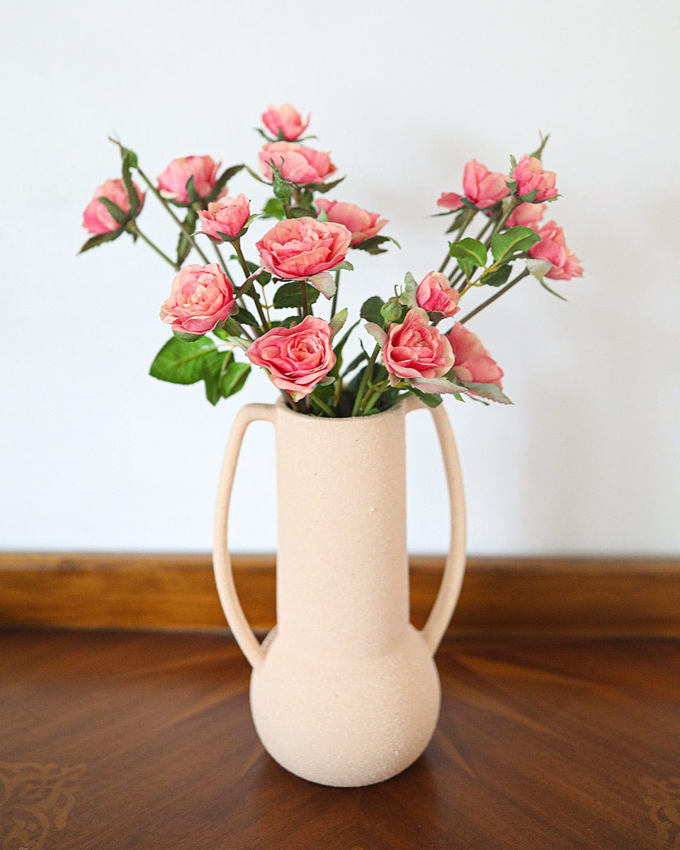 Coral Artificial Small Roses in Pink Vase