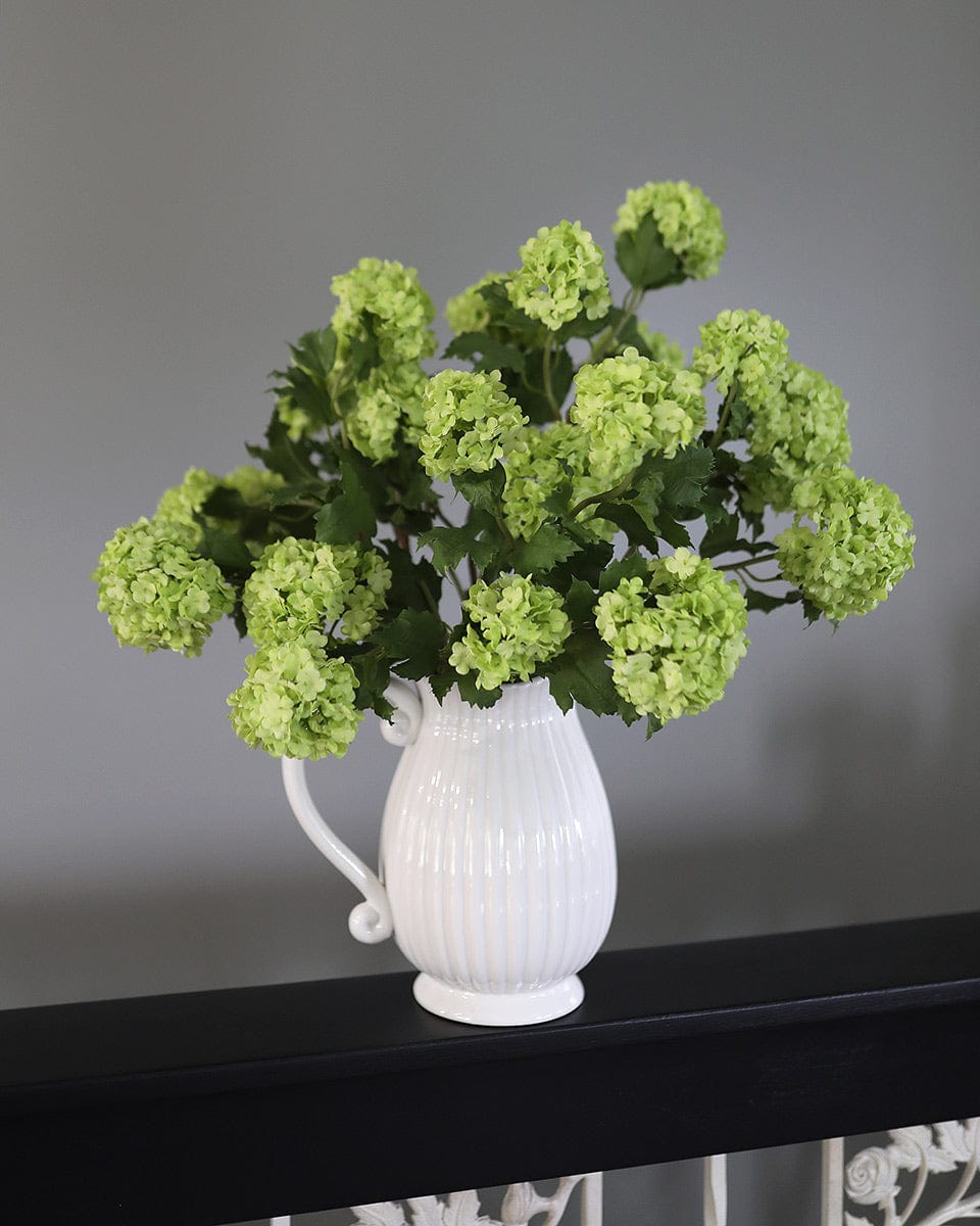 Fake Flowers Green Snowballs in White Vase