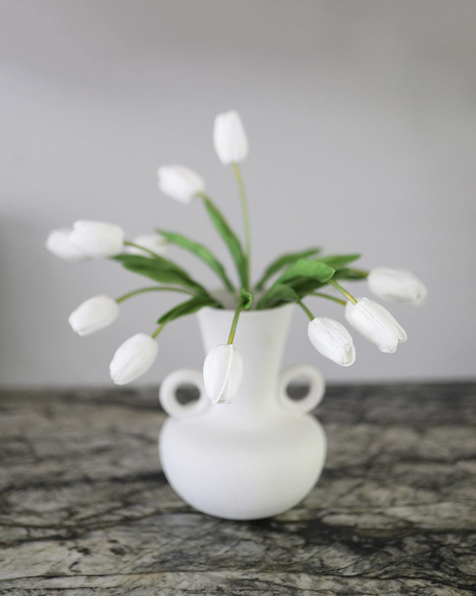 White Faux Tulips Styled in White Vase