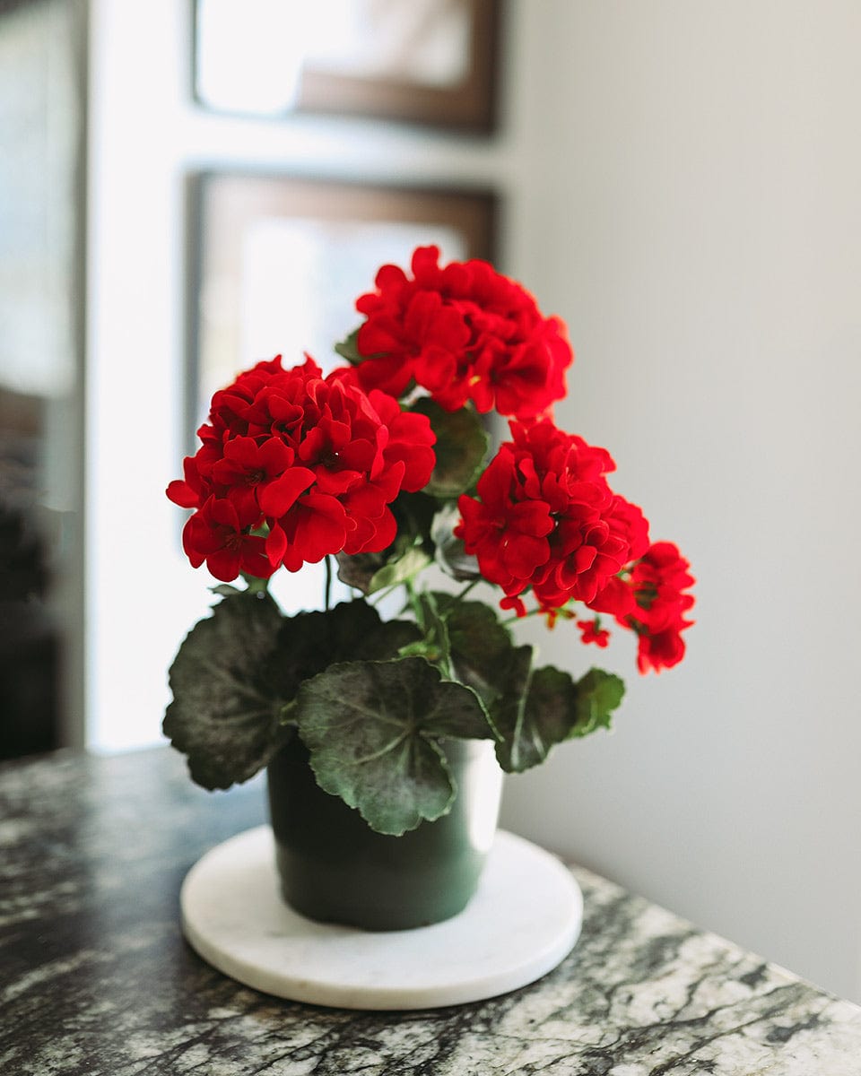 Fake Red Geraniums in Pot Home Decor