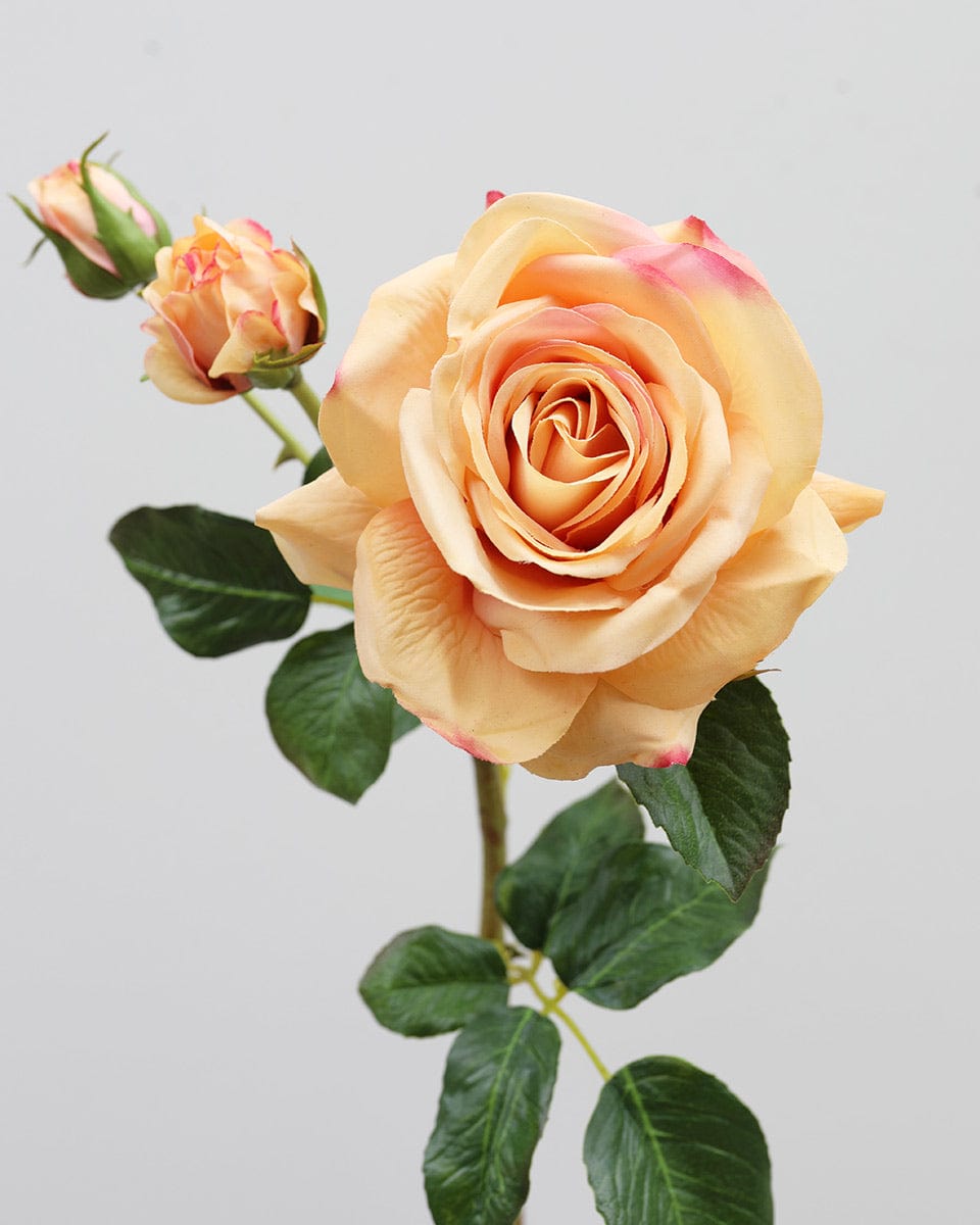 Close Up Shot of a Sunset Colored Faux Rose Bloom