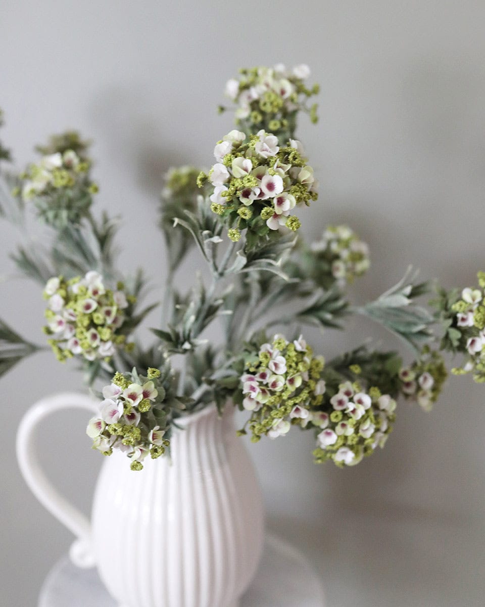 Green Flowers Flocked Mountain Laurels in Vase