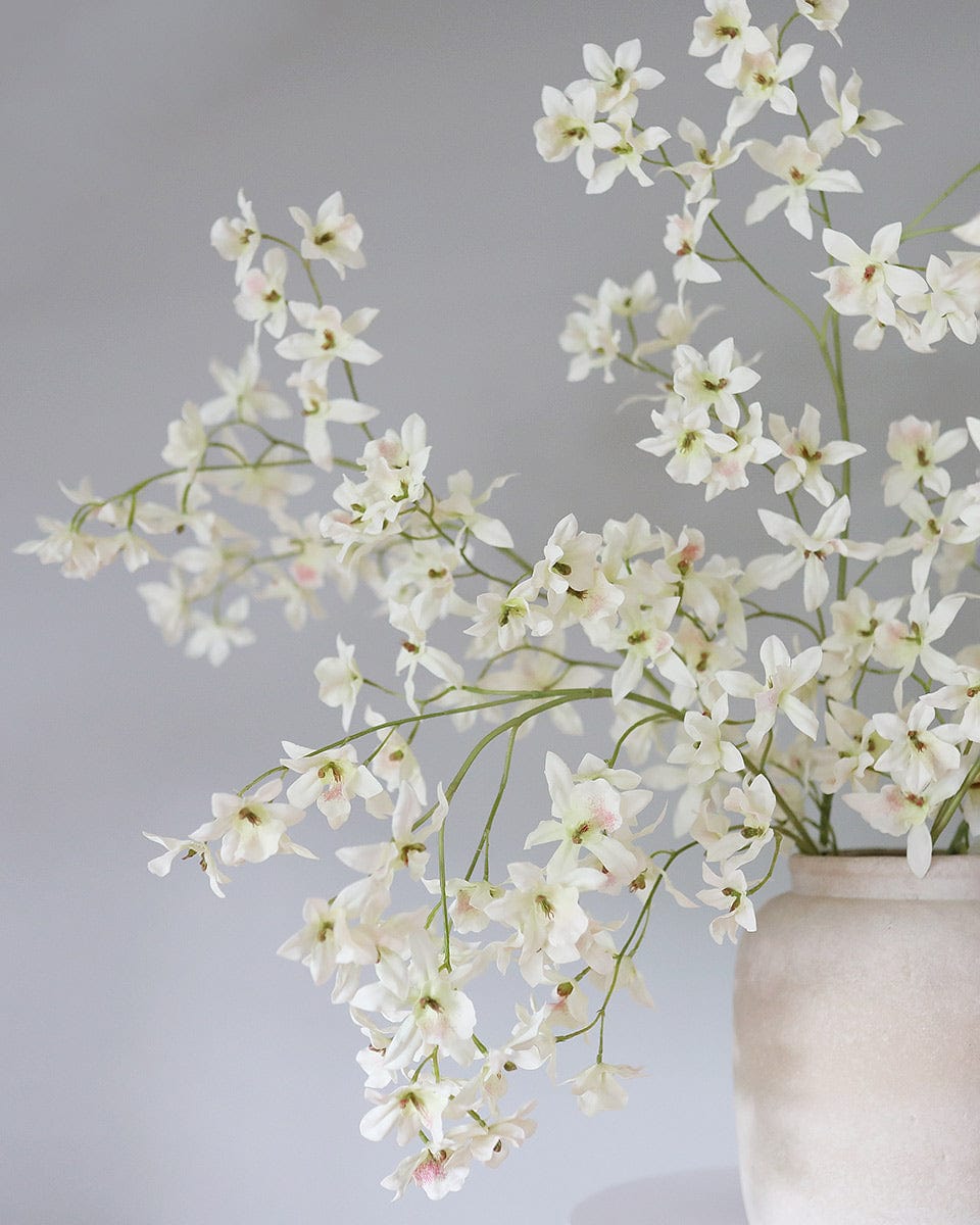 White Artificial Orchids Silk Flowers in Vase