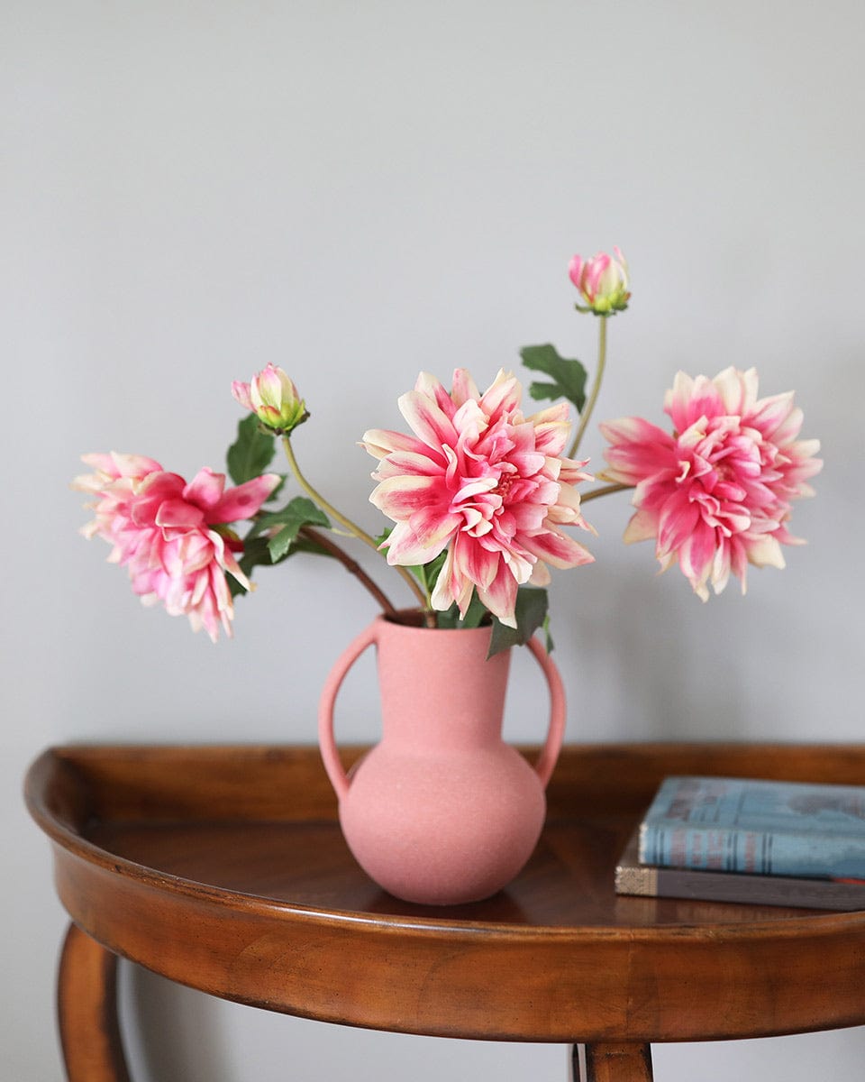 Silk Flowers Bright Coral Pink Dahlias Simple Styling