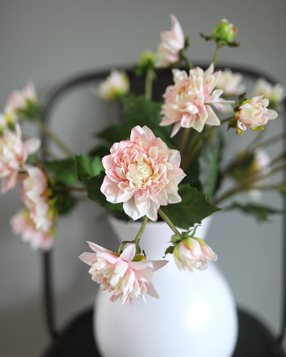 Pink Artificial Dahlia Flowers in White Ceramic Vase