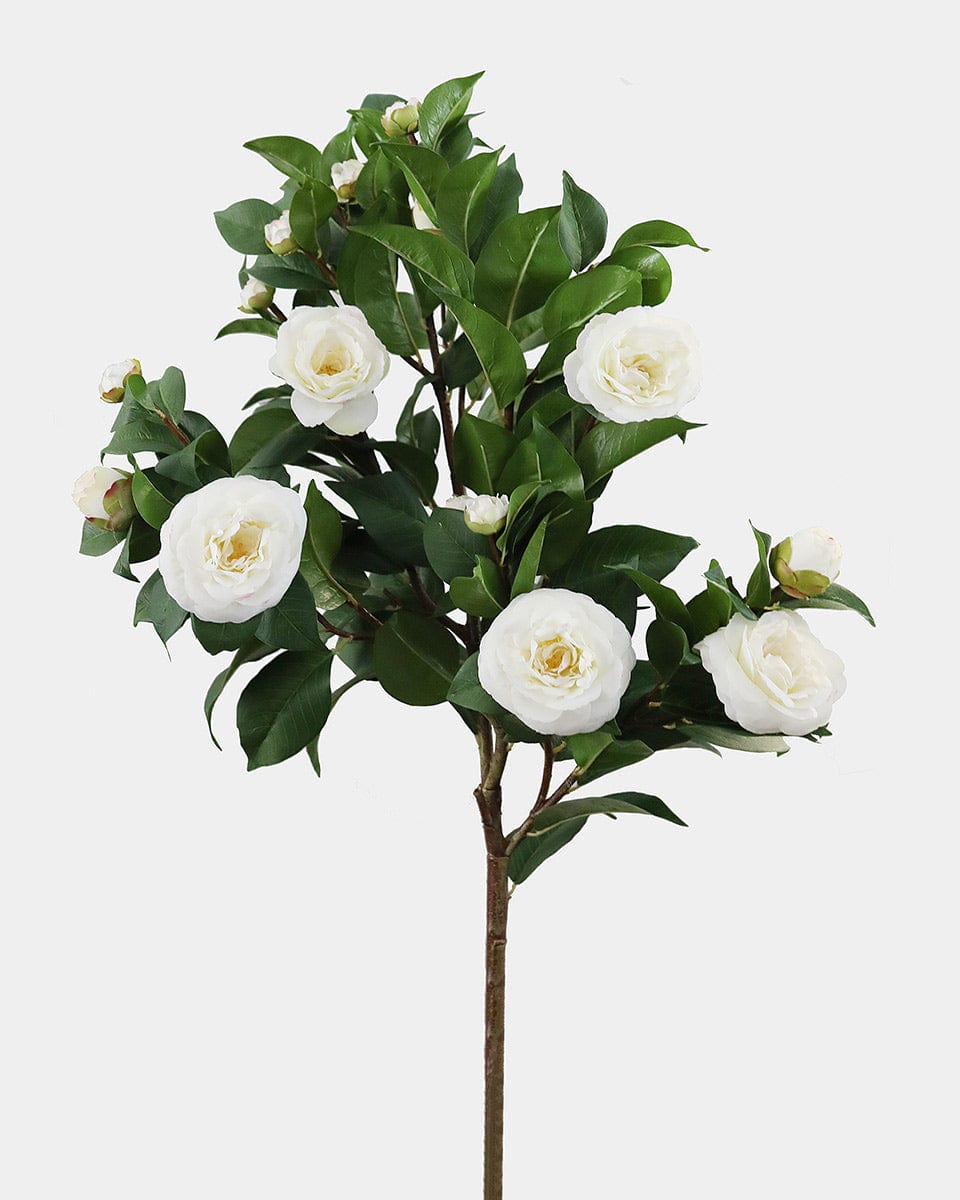 Artificial Flower Bush Cream White Camellia