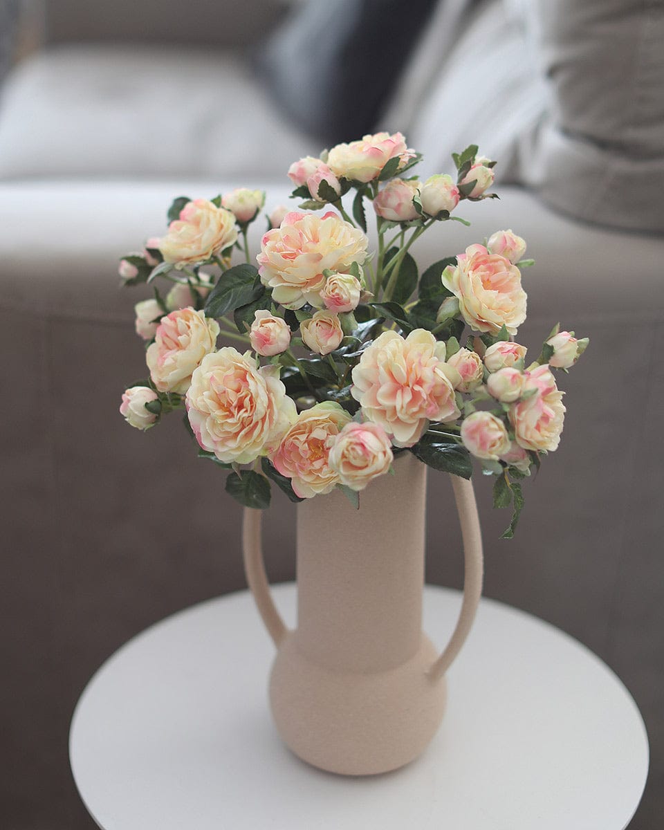 Silk Roses in Blush Peach in Ceramic Vase
