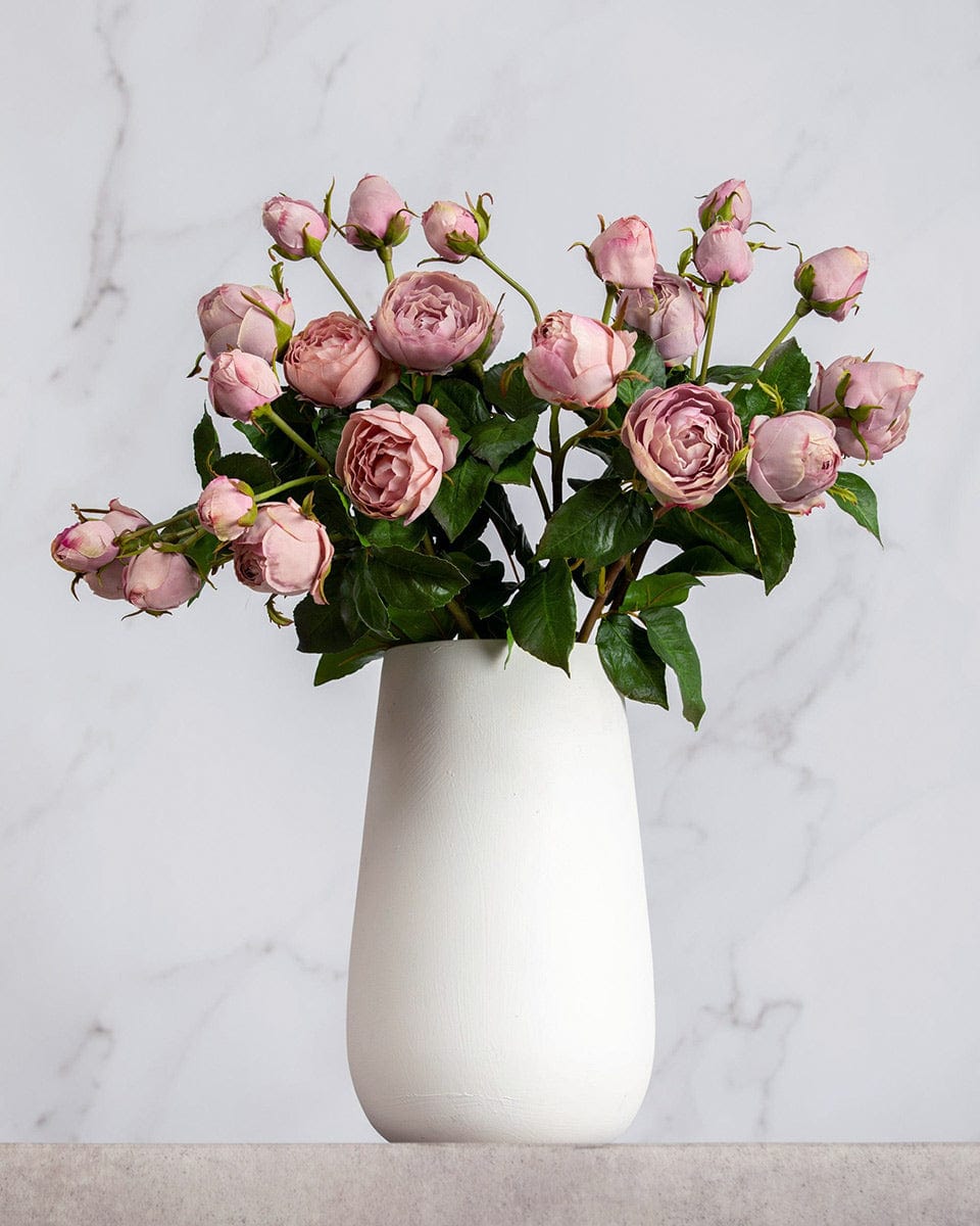 Prestige Botanicals Artificial Mauve English Roses in Ceramic Vase