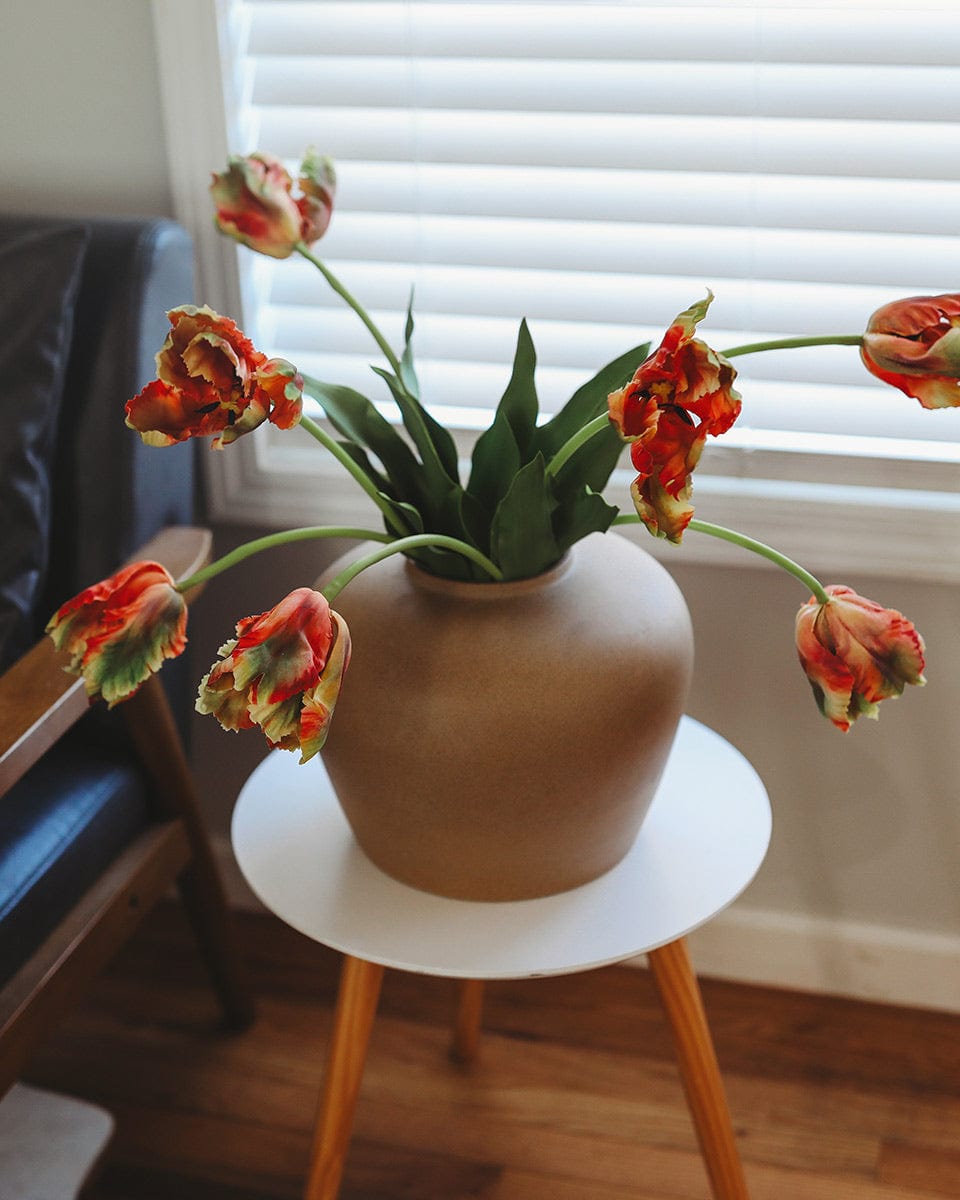 Red and Green Real Touch Parrot Tulips in Vase