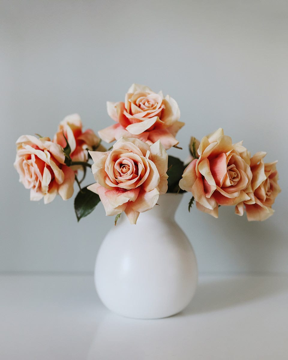 Peachy Pink Open Artificial Roses in Vase