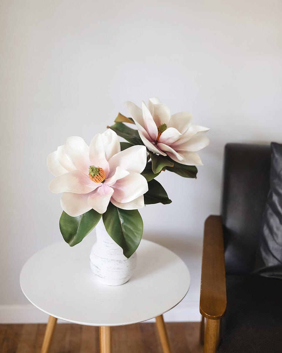 Blush Pink Magnolias Faux Flowers Home Decor in Vase