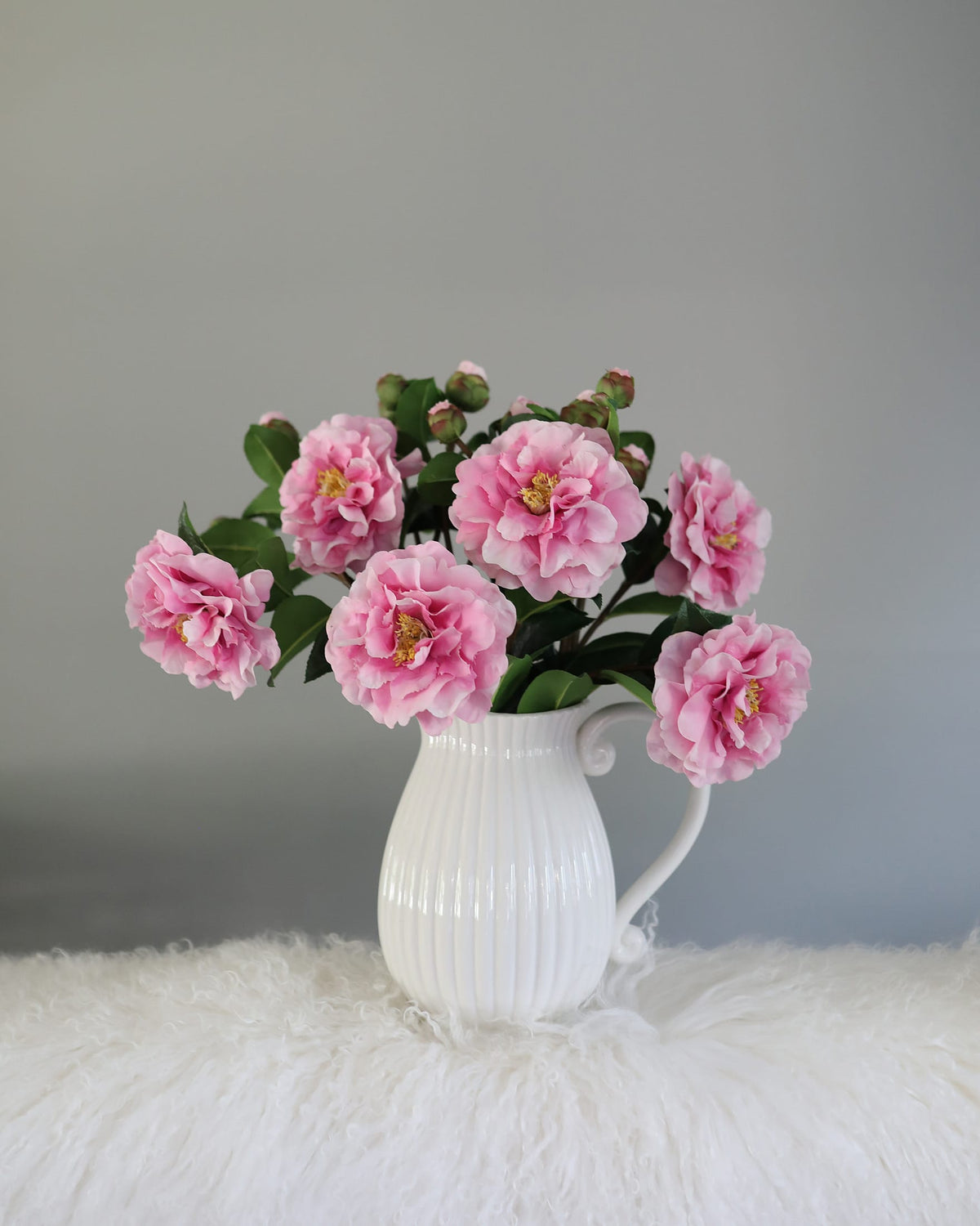 Artificial Pink Real Touch Camellia Flowers in a vase