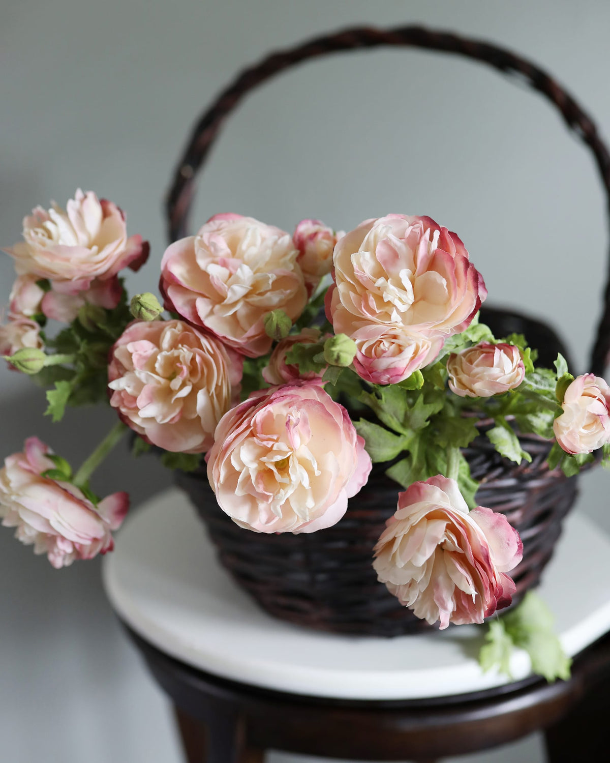 Basket of Pink Real Touch Ranunculus Flowers