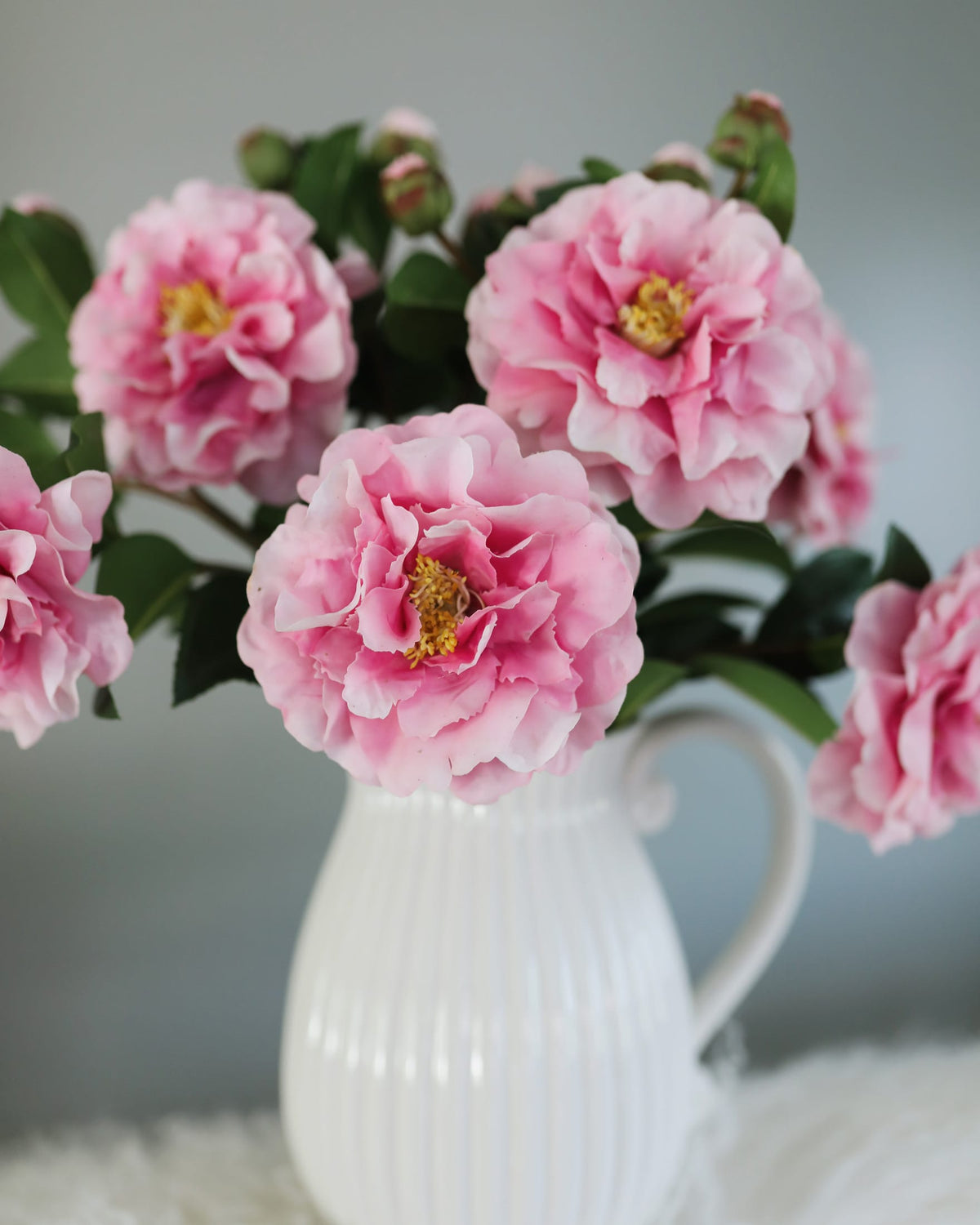 Artificial Pink Real Touch Camellia Flowers in a vase