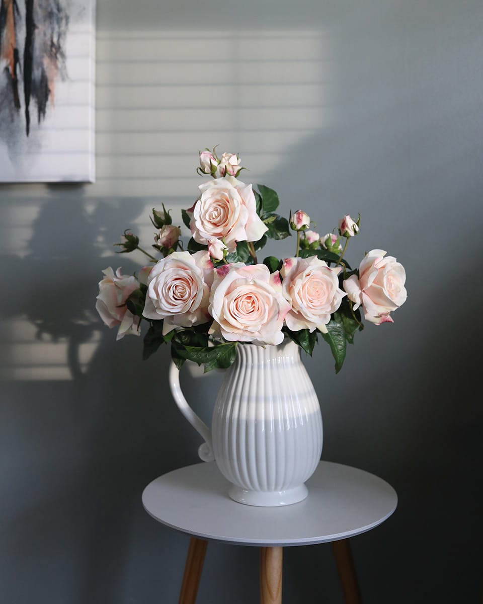 Real Touch Pink Rose Flowers in Vase