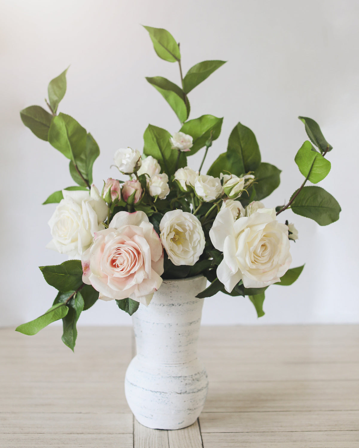Flower Arrangement with Roses and Faux Foliage