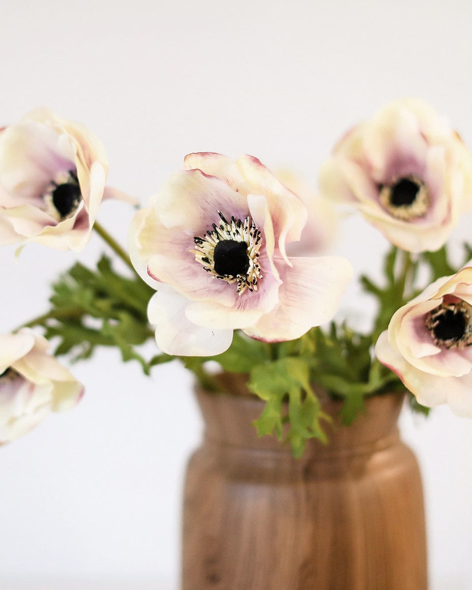 Premium Faux Flowers Cream Lavender Anemones in Vase