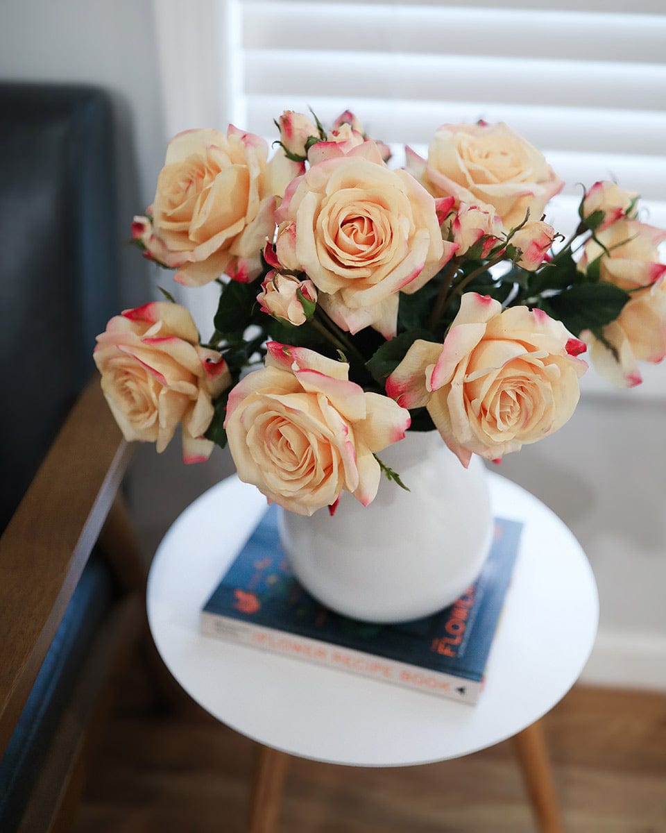 Prestige Real Touch Peach Roses in Vase