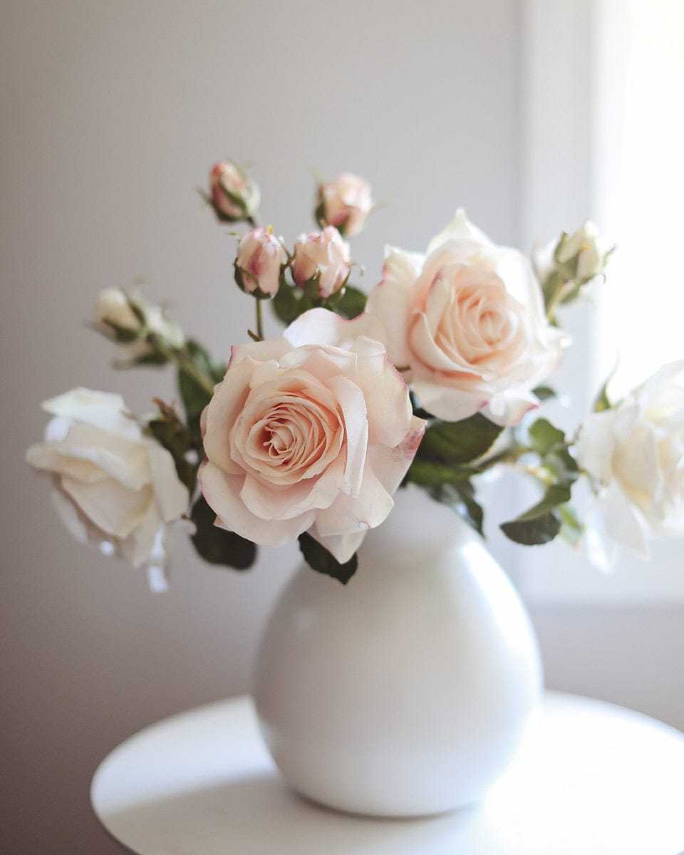 Premium Real Touch Roses in White Vase Home Decor