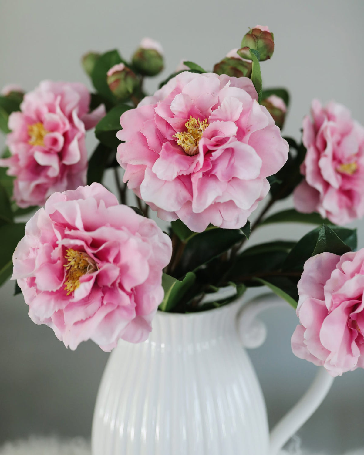 Artificial Pink Real Touch Camellia Flowers in a vase