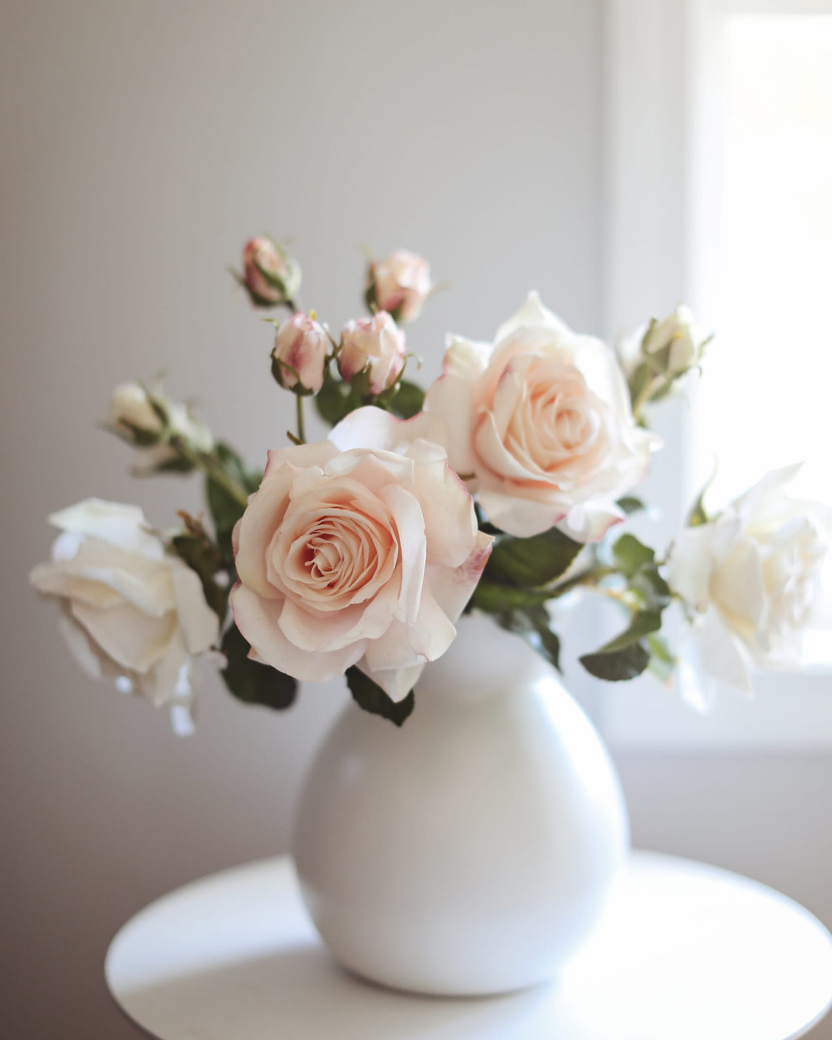 Real Touch White and Pink Roses in a vase