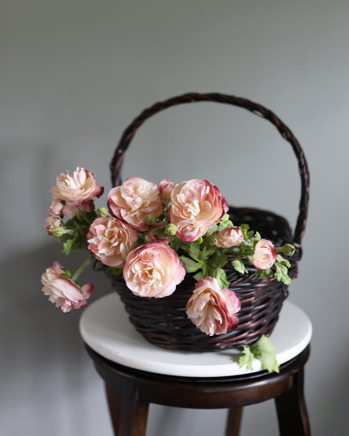 Two Tone Pink Ranunculus in Basket