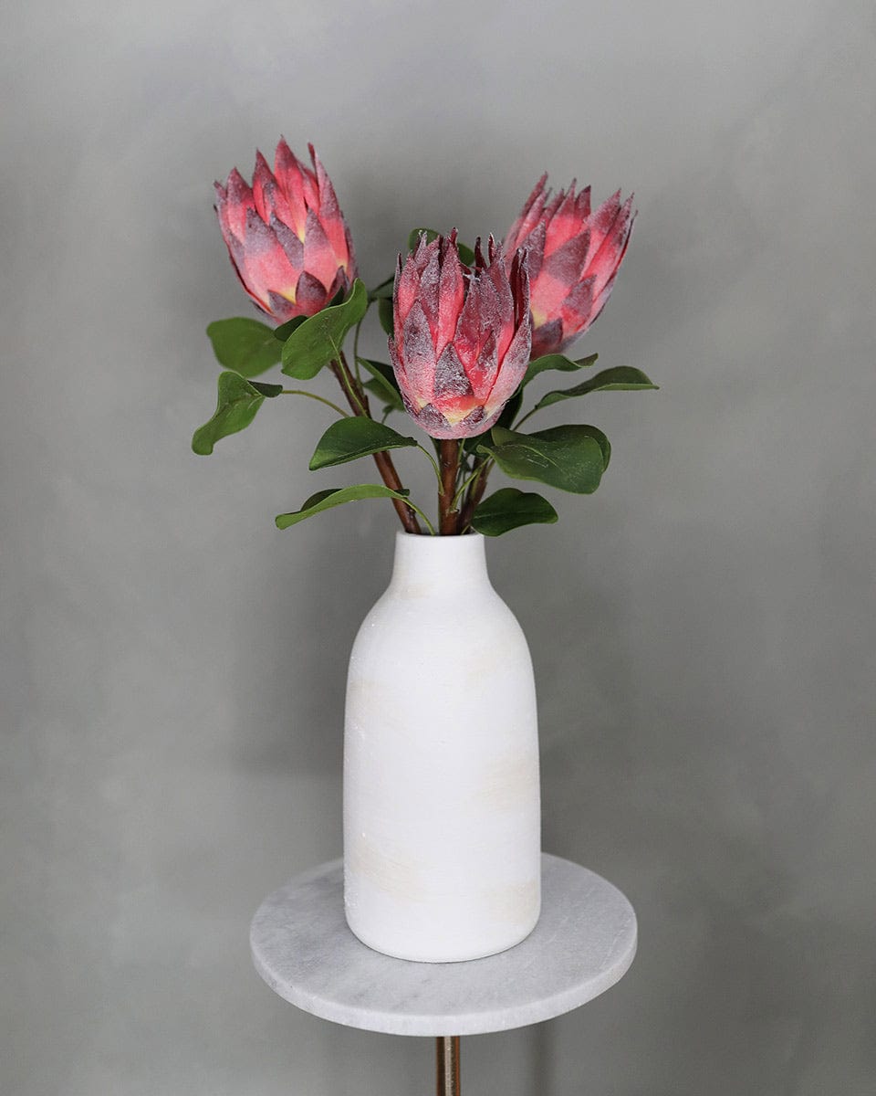 Modern Tropical Flower Arrangement with Red Flocked King Proteas