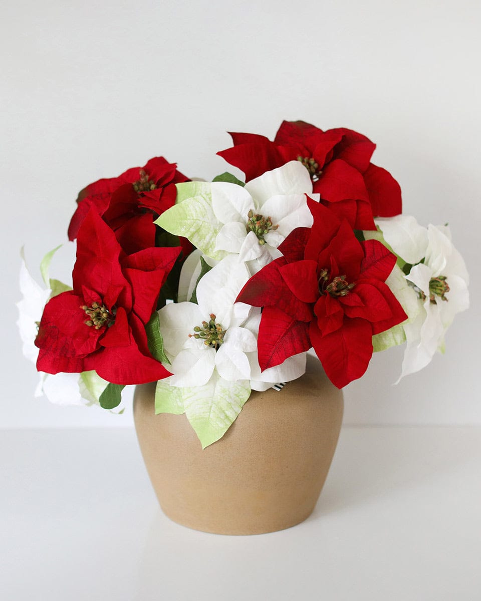 Holiday Flower Centerpiece with White and Red Poinsettias