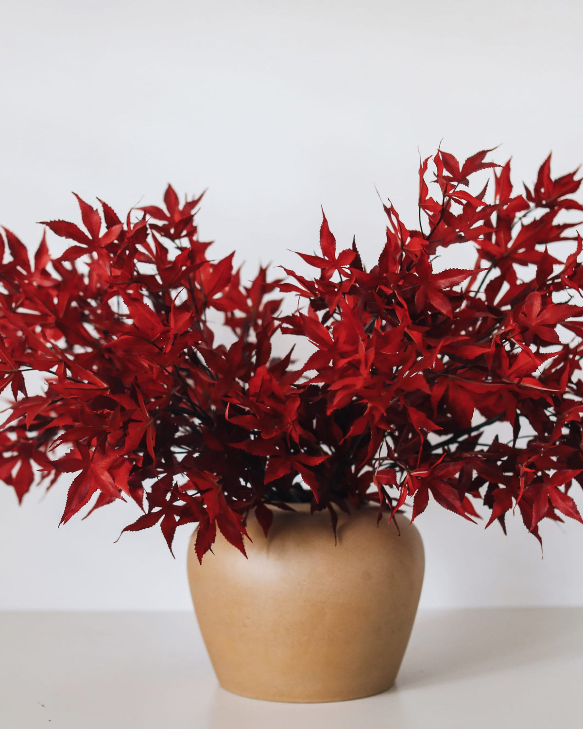Faux Red Maple Leaves in Vase