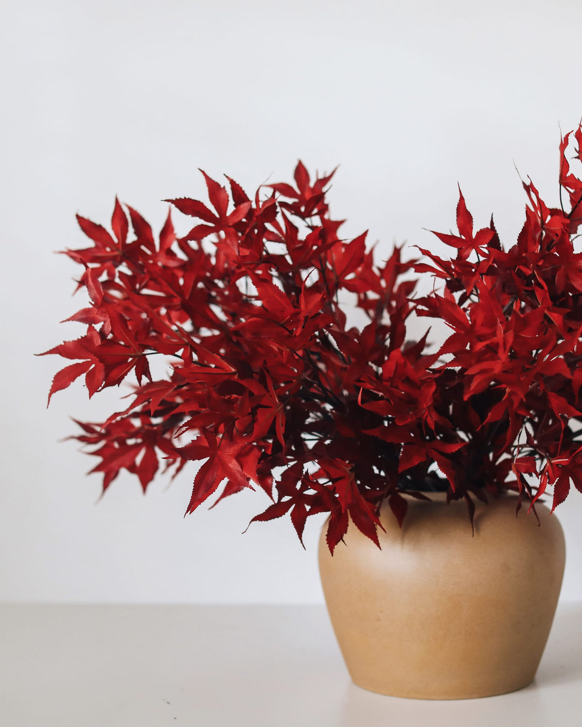Red artificial Maple Leaves in a Vase