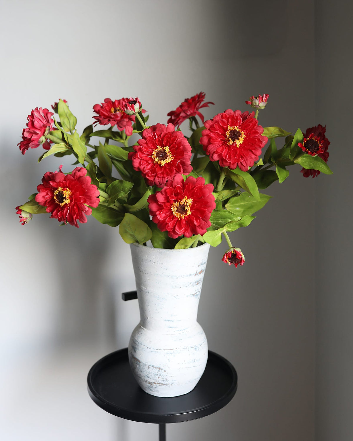 Artificial Real Touch Red Zinnias in a vase