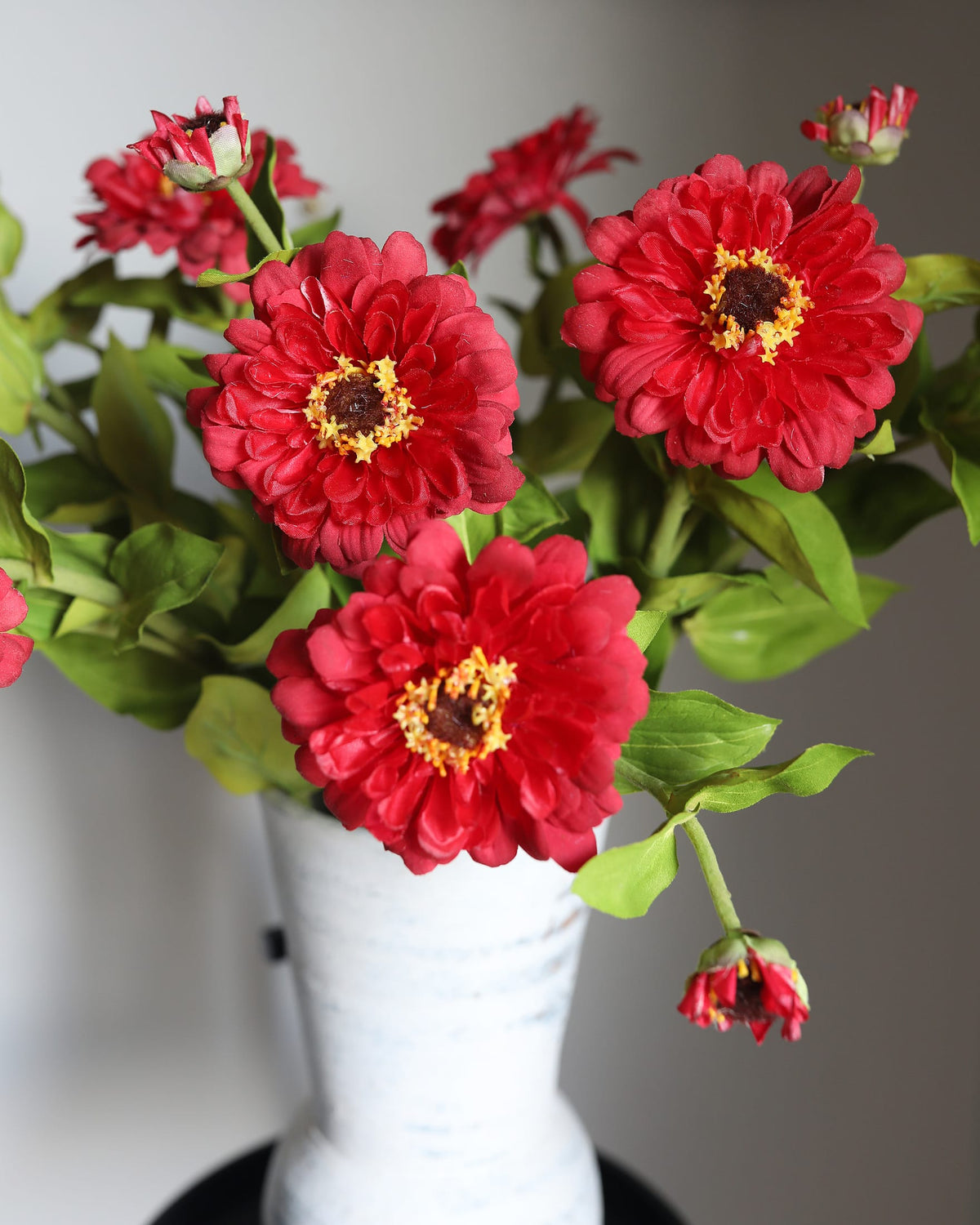 Artificial Real Touch Red Zinnias in a vase